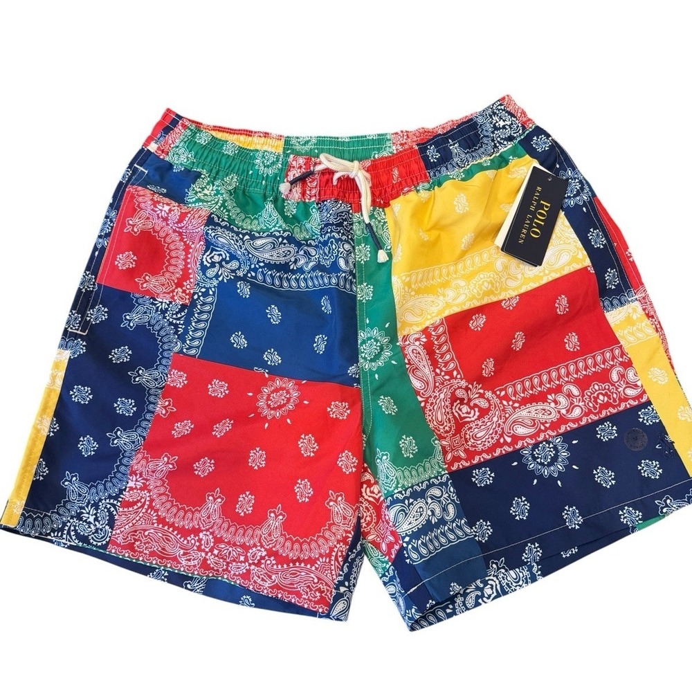 Polo Ralph Lauren Pony Bandana Patchwork Traveler Surf Swim Trunks Men's M NWT